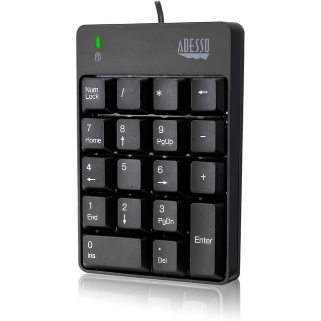 Adesso - USB 18-Key Numeric Keypad - Cable Connectivity - USB Interface - 18 Key(s) - Windows 10, Windows 8, Windows 7 - Black