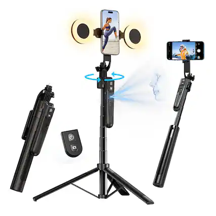 Front. VEGA AUTOMOTIVE - 9 Auto Face Tracking Selfie Stick Tripod For With Light No App Rotation That Follows Your Movement Remote C... - Default.