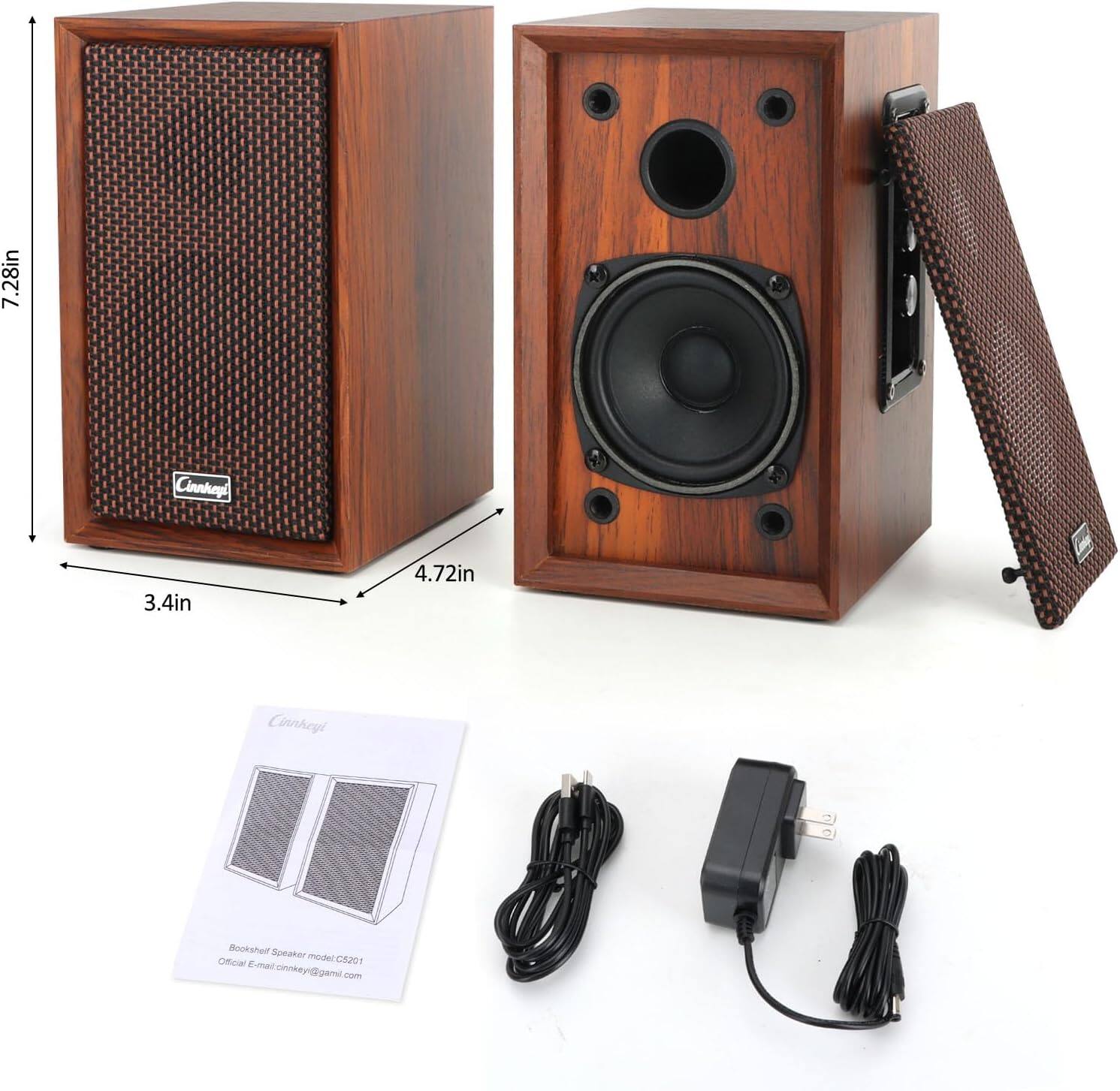 7.28in  
3.4in  
4.72in  

Cinkeyi Bookshelf Speaker  
Model: CS201  
Official Email: cinkeyi@gmail.com