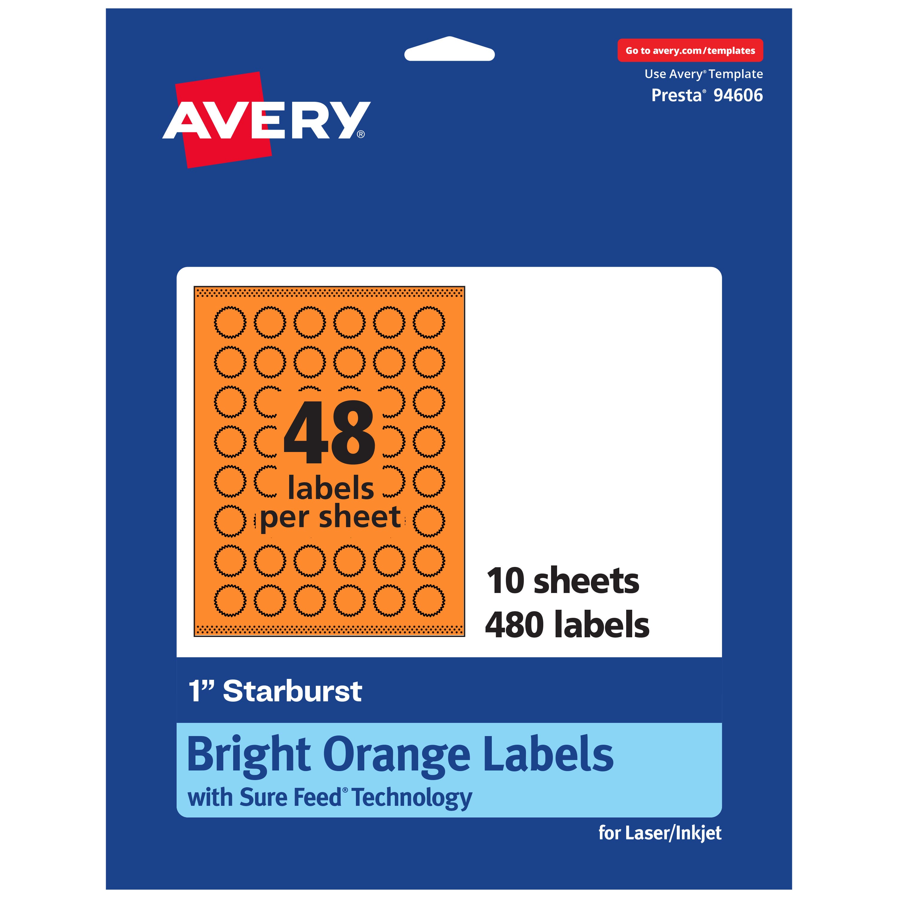 Avery - Printable Starburst Labels, Bright 1", 480ct - Orange