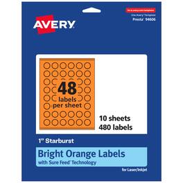 Avery - Printable Starburst Labels, Bright 1", 480ct - Orange