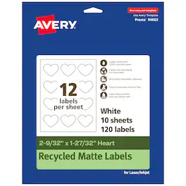 Avery - EcoFriendly Heart Labels, 2-9/32" x 1-27/32", 120ct - White