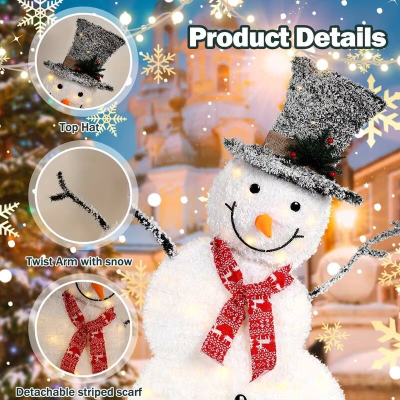 Product Details
- Top Hat
- Twist Arm with snow
- Detachable striped scarf