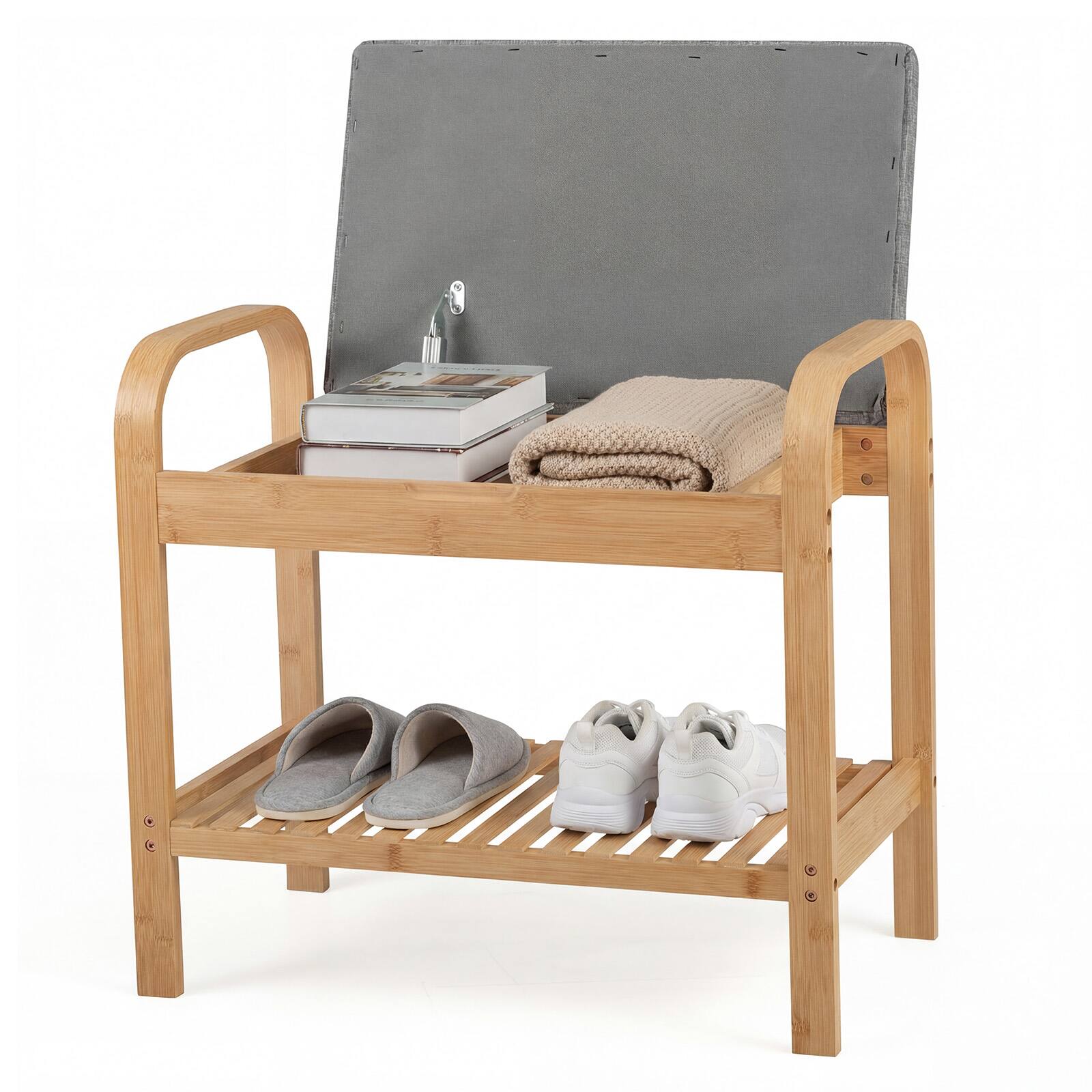 Alt View 8. Gymax - Gymax Shoe Rack Bench Bamboo W/Cushioned Seat&Storage Shelf Padded Seat Shoe Bench - Yellow.