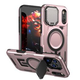 Dteck - Heavy Duty Rugged Case for Apple iPhone 17 Pro Max Shock-absorbent Lens Stand 2-Layer Protective PC TPU Back Cover Shell - Rosegold