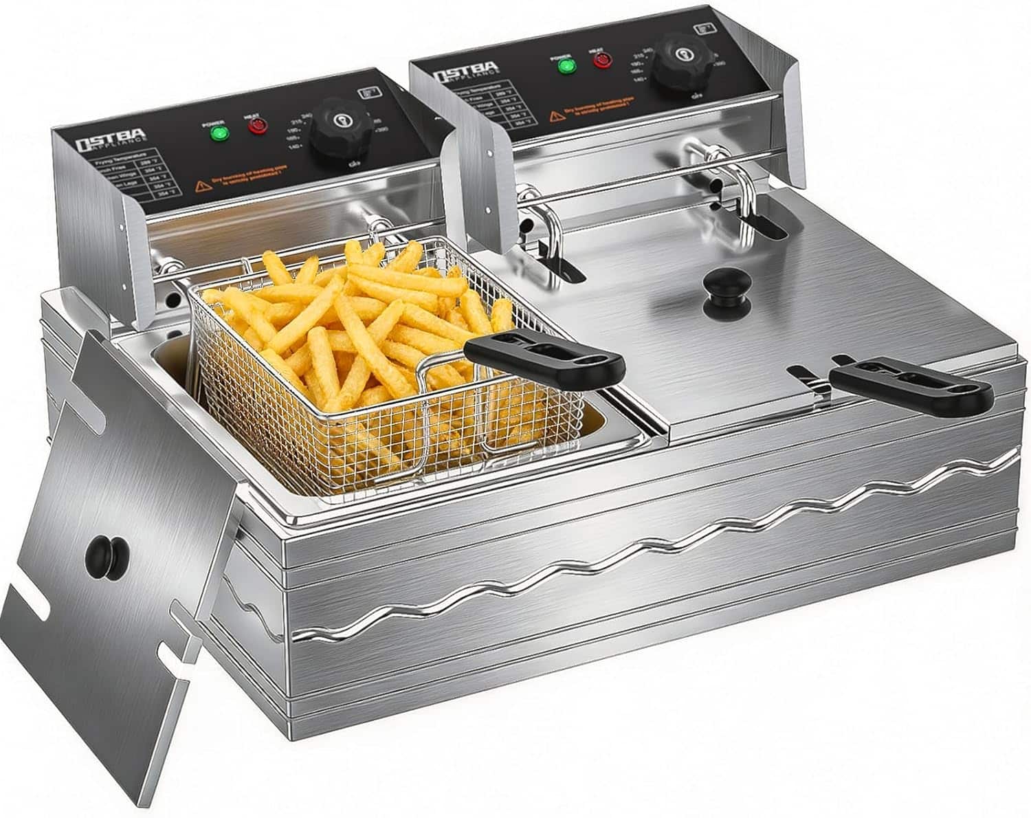 OSTBA - Electric Deep Fryer 20.7QT, 3200W Stainless Steel Countertop Fryer with Adjustable Temperature - Silver