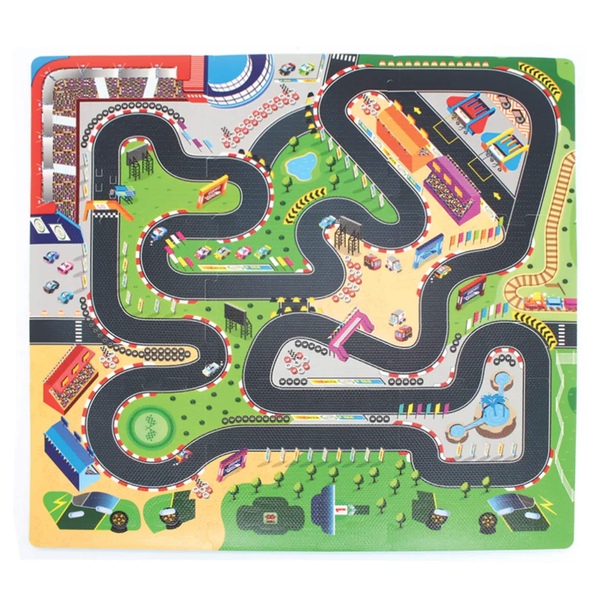 TriAction Toys - Sunta Play Mat DIY Race Track and Car | 9 Piece Set - Multicolored