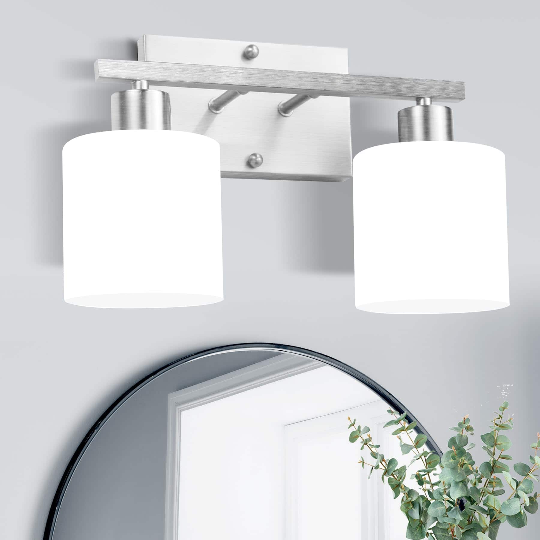 PO3TICJUNKI3 - Bathroom Light Fixtures Brushed Nickel Lights Over Mirror Vanity For Bedroom Living Room Hallway Milky Glas - Brushed Nickel-2 light