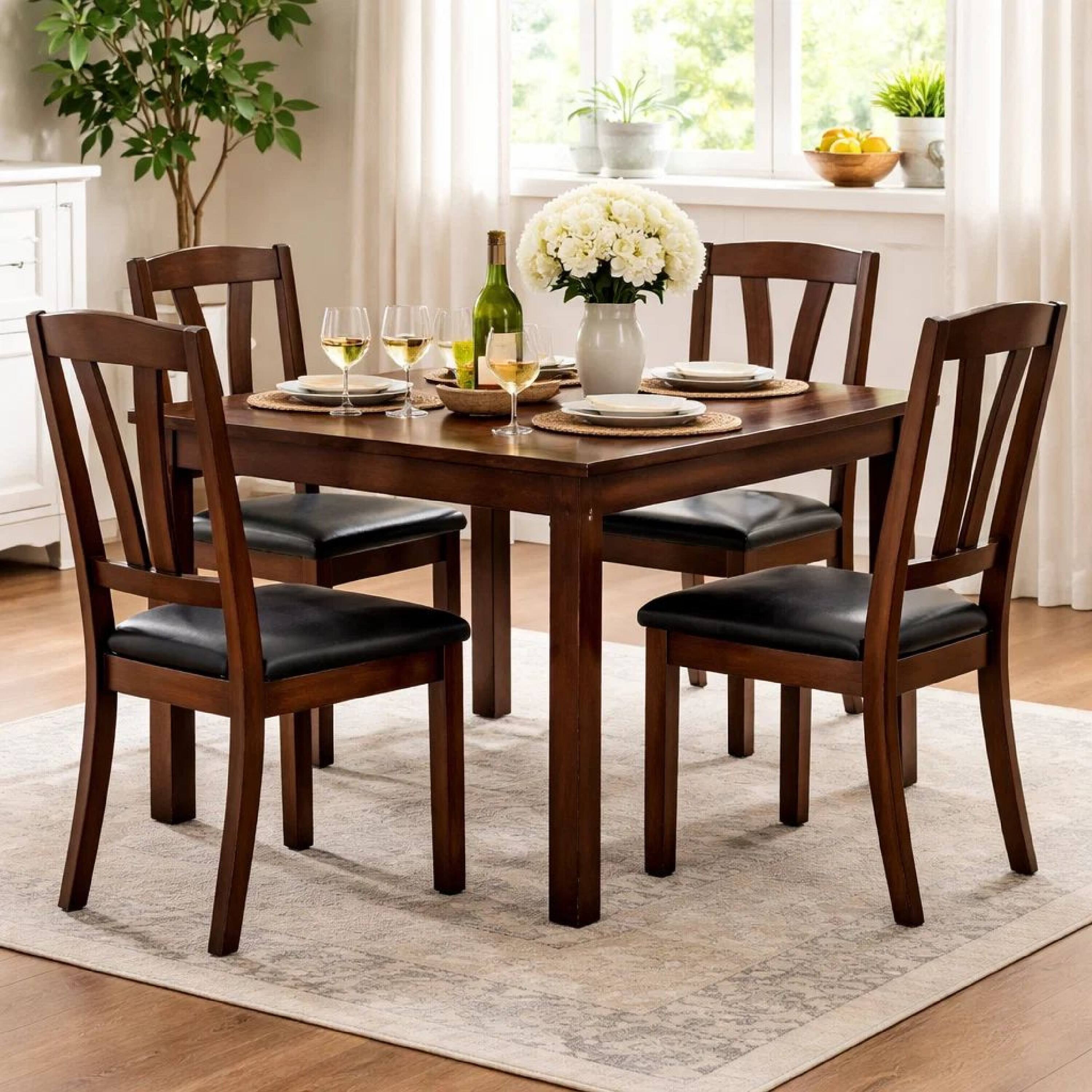 Alt View 6. Manhattan Lane - Solid Wood Leather Seat Side Chair Brown Set of 2 - Brown.