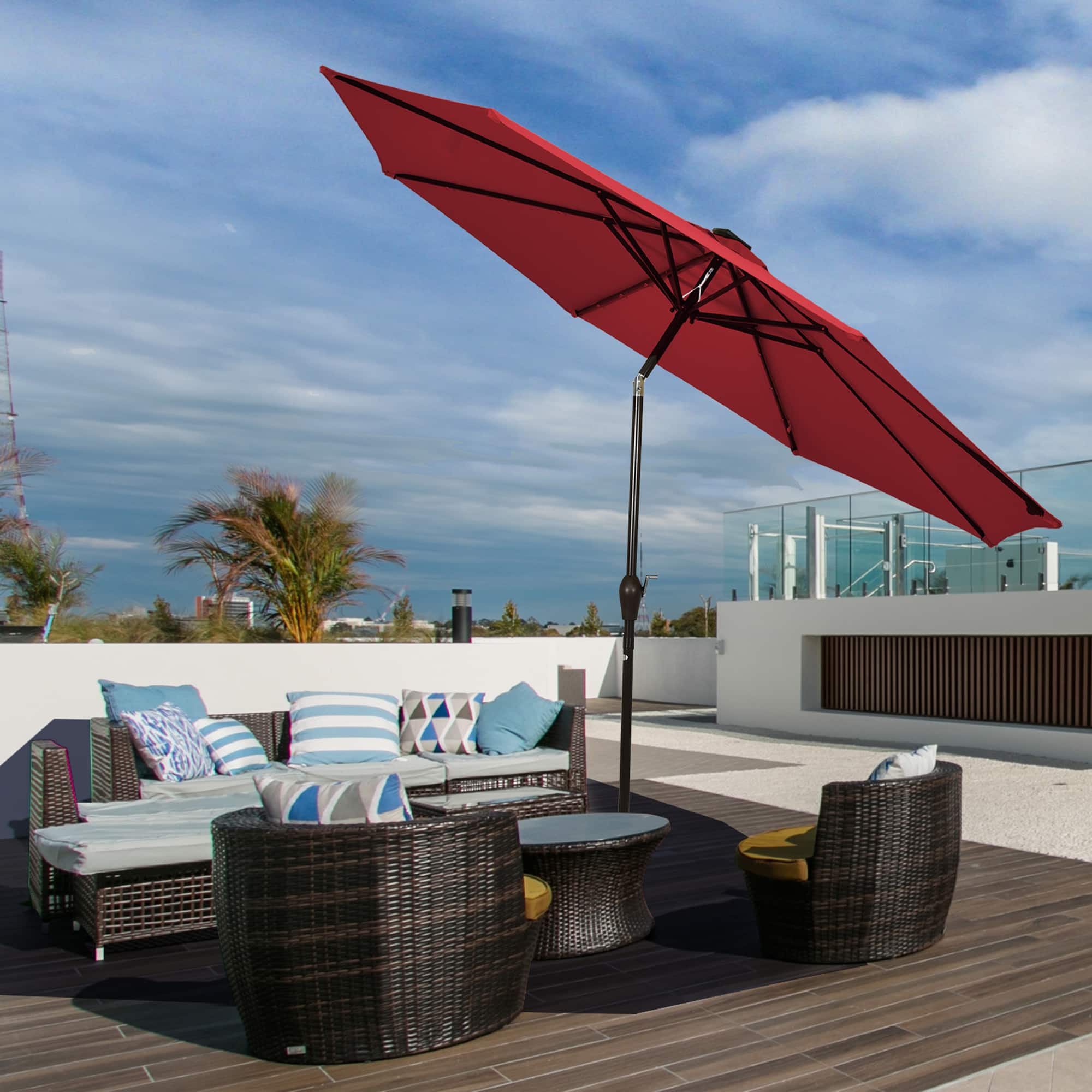 Gymax - 10 ft Patio Table Market Umbrella Yard Outdoor w/ Solar LED Lights - Burgundy price history on PriceWatchPro