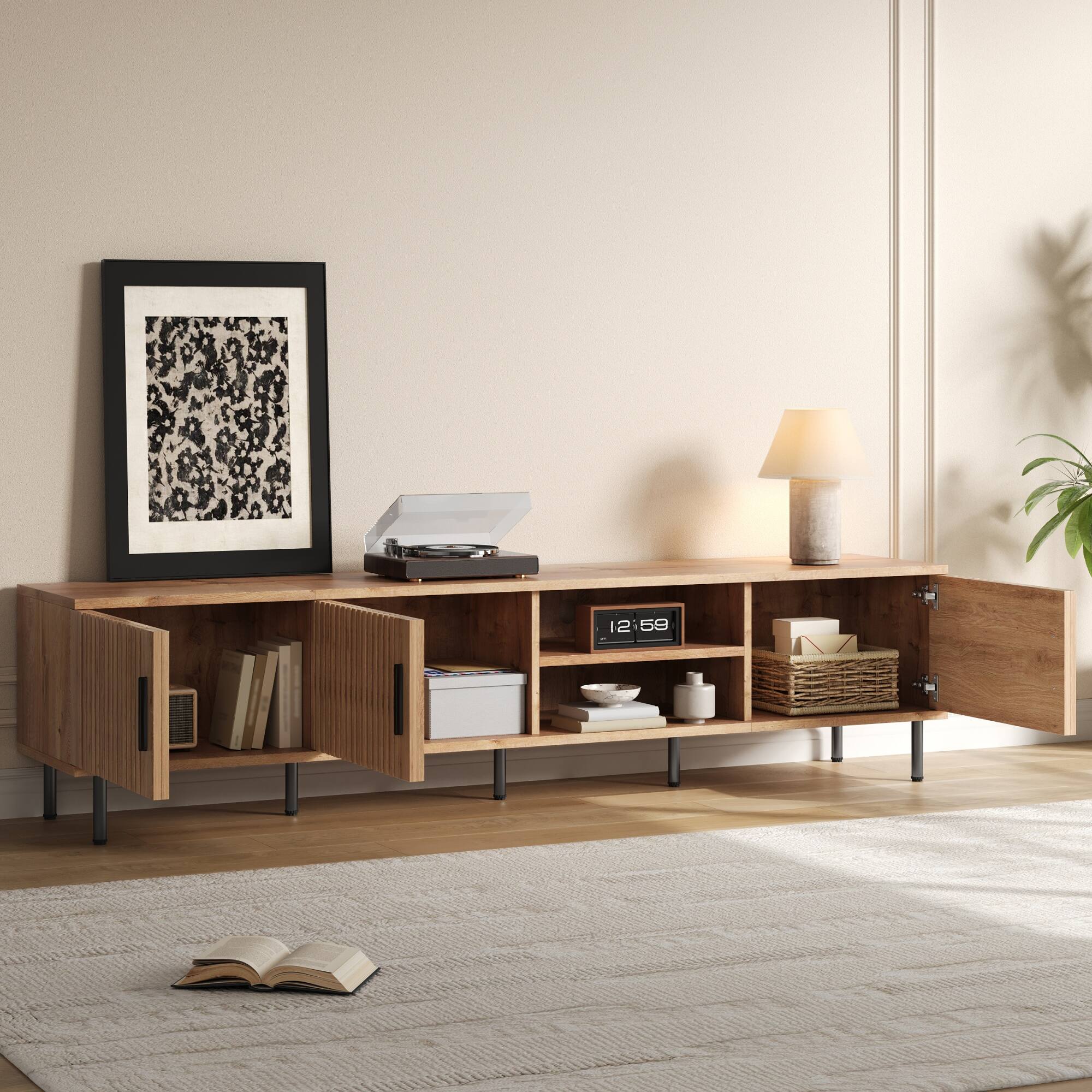 Left. Whisen - 78-Inch Modern TV Stand for TVs up to 85-Inch,Media Entertainment Console with Storage and Cable Management - Natural.