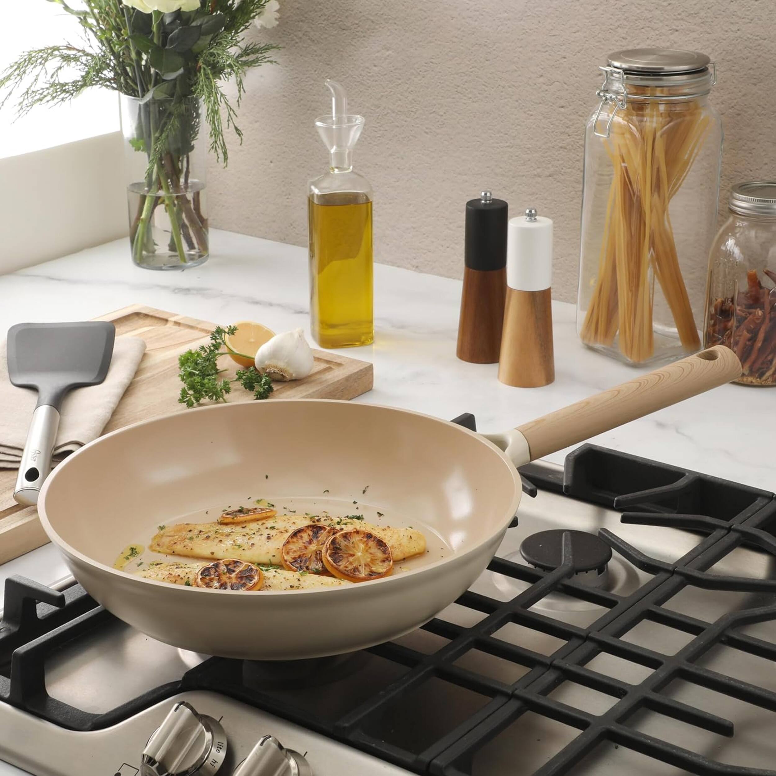 Alt View 3. Gibson - Gibson Elite Folkstone 12 Inch Ceramic Nonstick Cast Aluminum Frypan in Beige - Beige.
