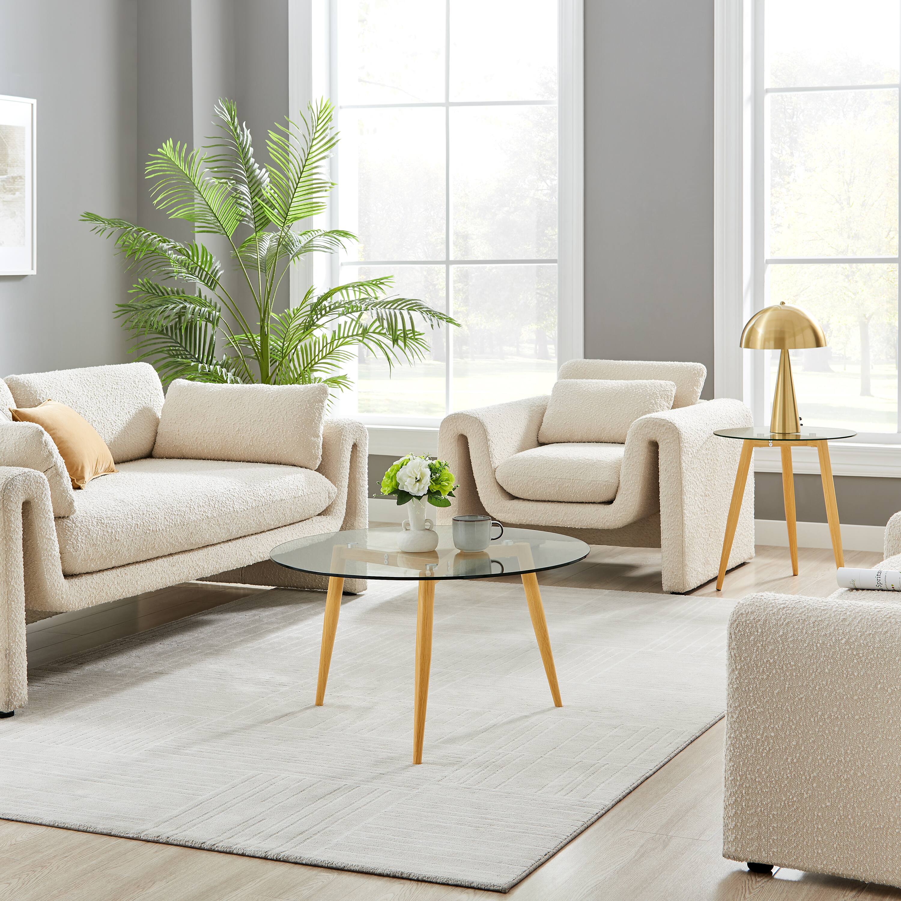 Back. Danya B - Van Beuren Coffee Table with Taper Legs and Clear Glass Tabletop - Beech - Beech, Clear.