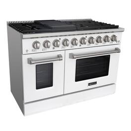 Akicon - 6.7 Cu.ft Slide-in Freestanding Gas Convection Range with 6 Burners and Cast Iron Grates in White&Stainless Steel - White&Stainless Steel