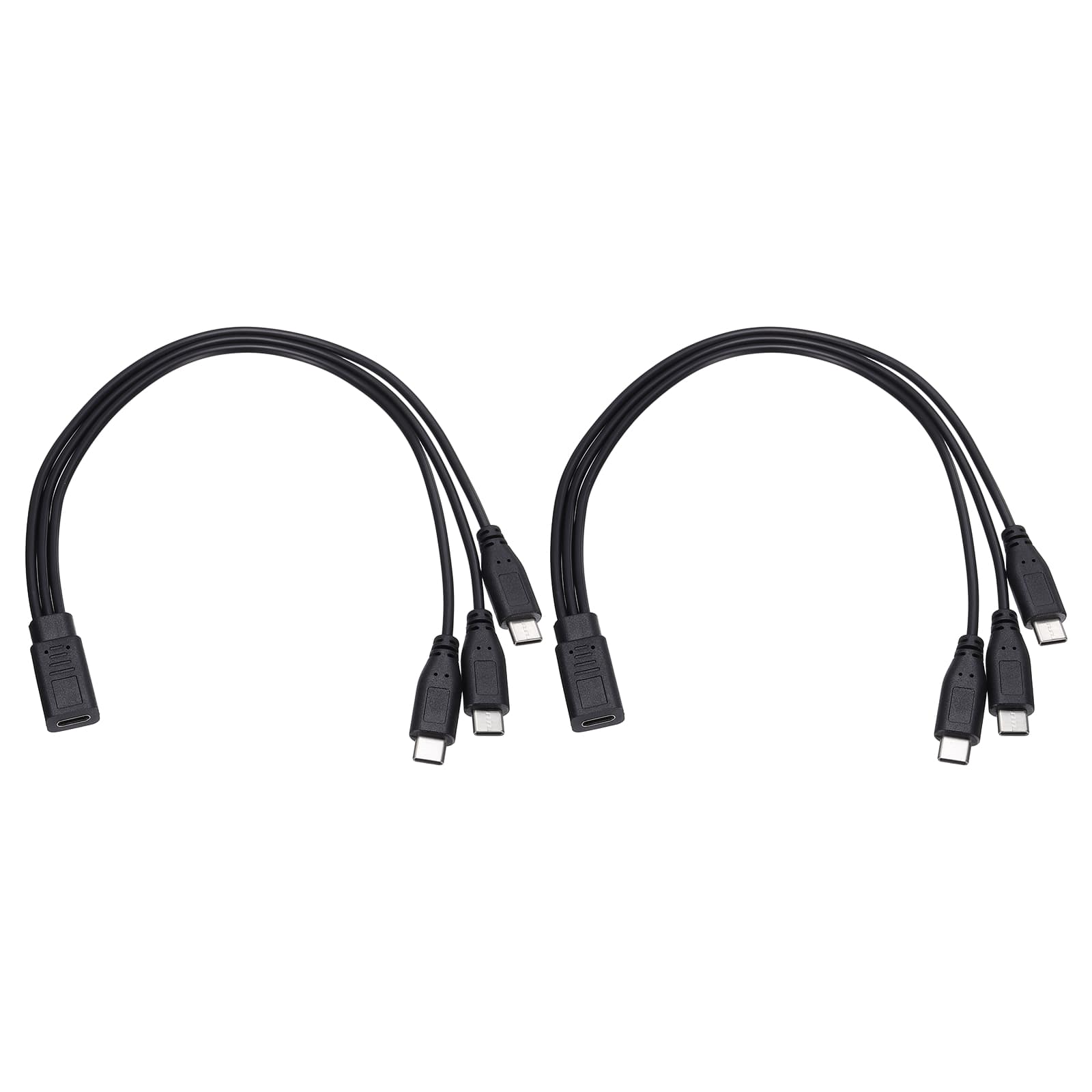Unique Bargains - 2pcs Type C 3-in-1 Splitter Charging Cable Cord 11.8" for Multi-Device - Black