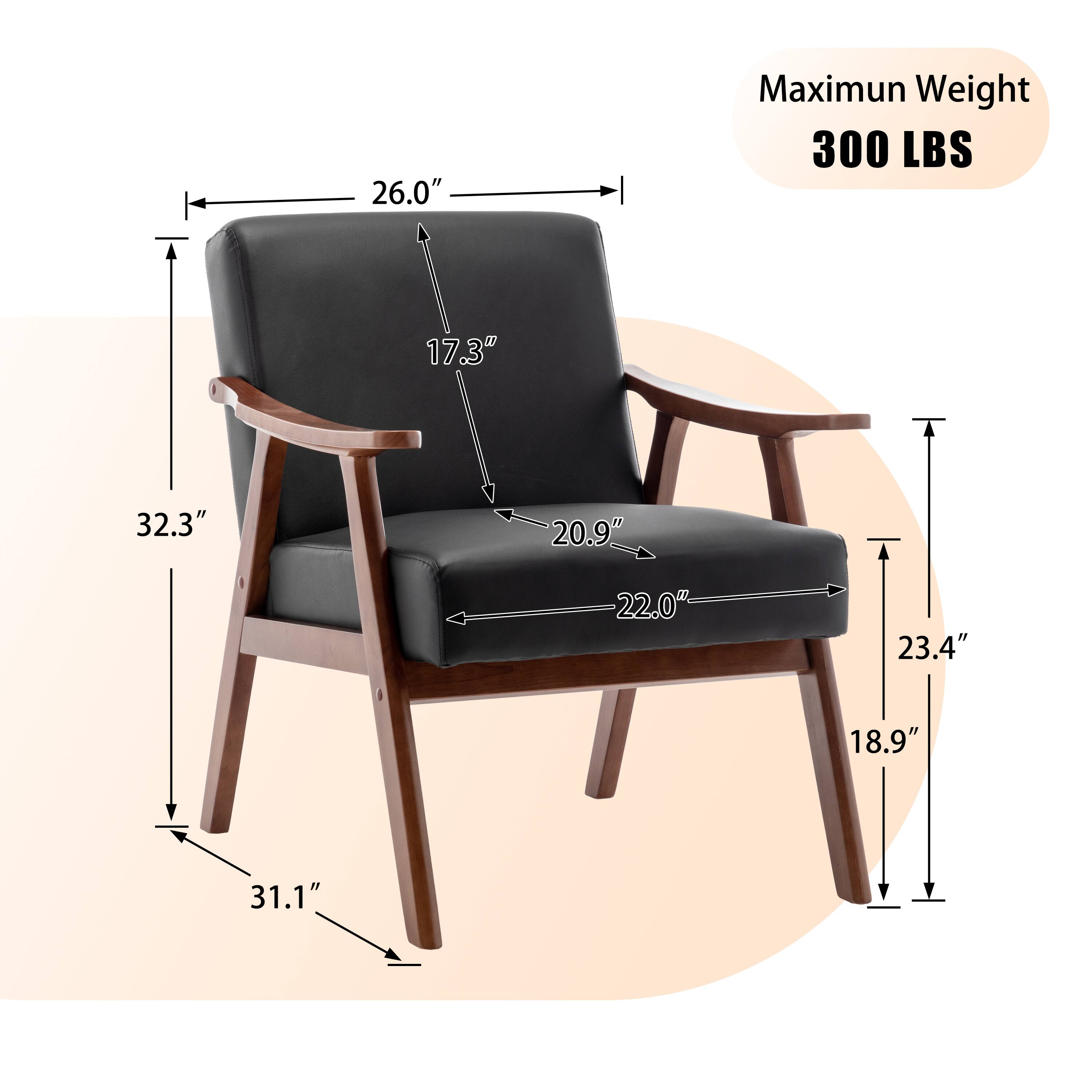 26.0"  
Maximum Weight 300 LBS  
17.3"  
32.3"  
20.9"  
22.0"  
23.4"  
18.9"  
31.1"