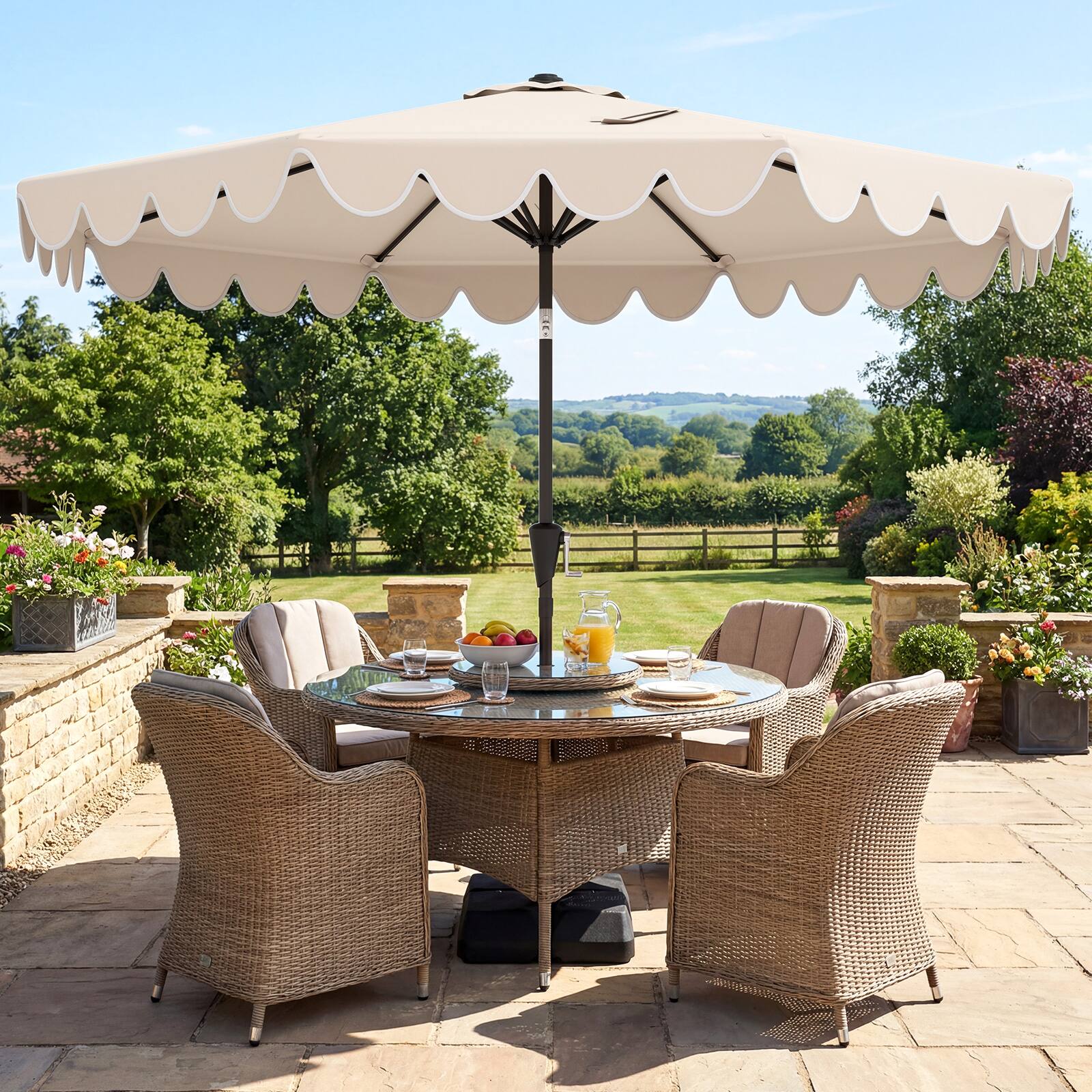 Alt View 3. Costway - Costway 10 FT Patio Umbrella with Weighted Base, Sandbags, Push Button Tilt & Crank - Beige.