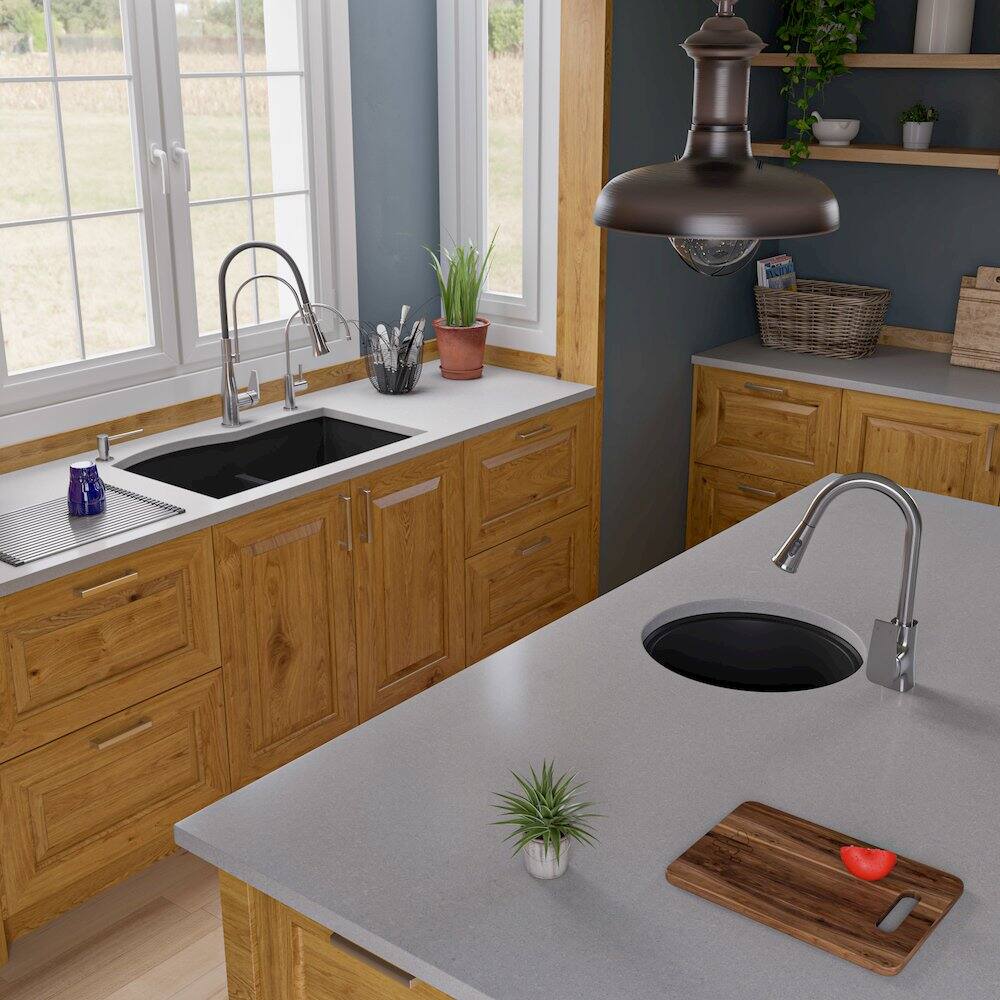 Alt View 6. Alfi - ALFI brand Black 33 Double Bowl Undermount Granite Composite Kitchen Sink - Black.