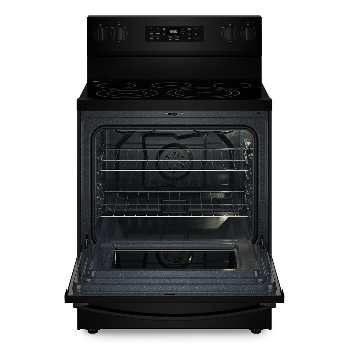 Angle. Whirlpool - 5.3 Cu. Ft. Freestanding Electric Range with Air Cooking Technology, No Preheat Air Fry and Air Baking and Self Clean - Black.