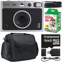 Fujifilm - INSTAX MINI EVO Hybrid Instant Camera + 16GB MicroSD Card Accessory Kit - Black