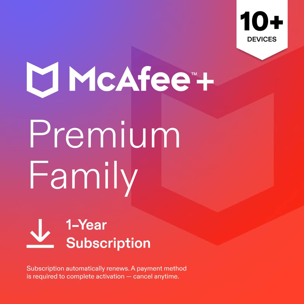 McAfee - McAfee+ Premium Family (Unlimited Devices) Antivirus Software, Scam Protection (1-Year Subscription with Auto-Renewal) - Windows, Mac OS, Chrome, Apple iOS, Android [Digital]