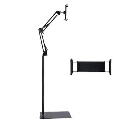 Front. Stock Preferred - Adjustable Phone Tablet Floor Stand Universal - Black.
