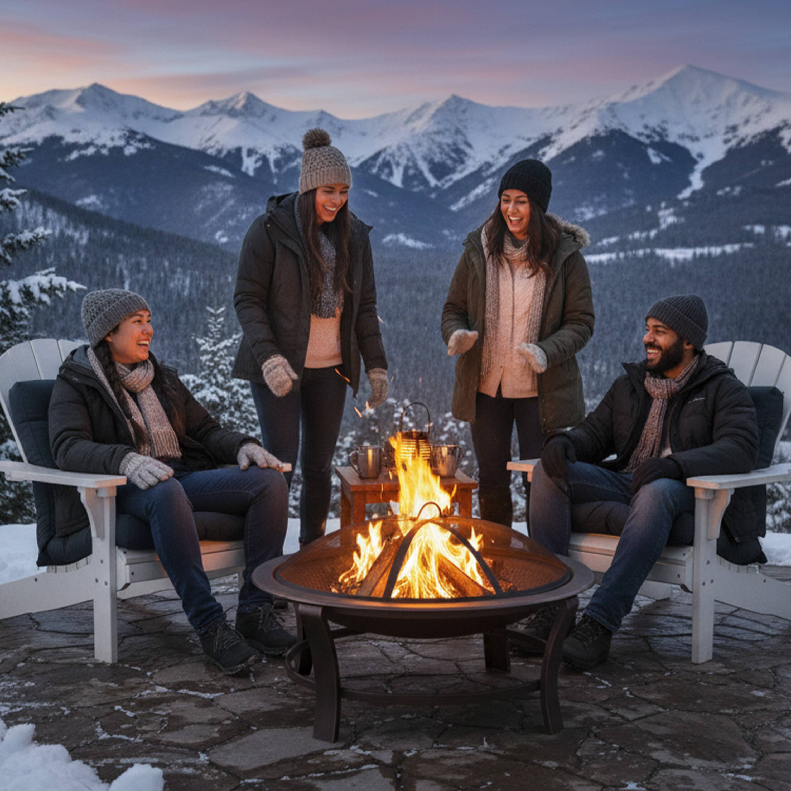 Alt View 8. Sunnydaze - 29 in Elevated Steel Fire Pit Bowl with Stand, Screen, and Poker - Bronze.