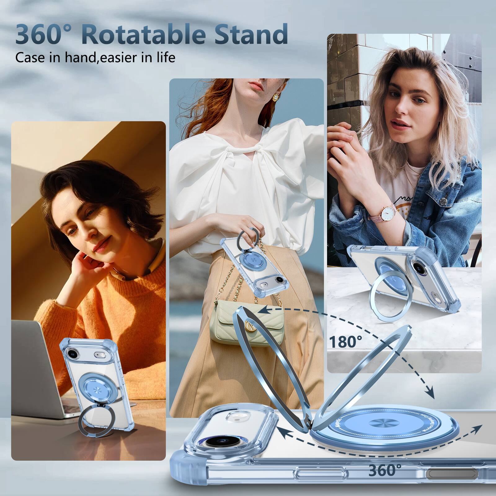 360° Rotatable Stand  
Case in hand, easier in life