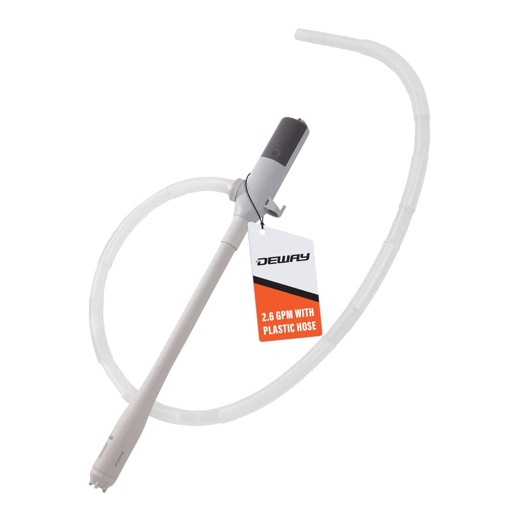 Deway - Battery Powered Fuel Transfer Pump – 39" Hose, Electric Portable Gasoline Siphon Pump, 2.6 GPM - Gray