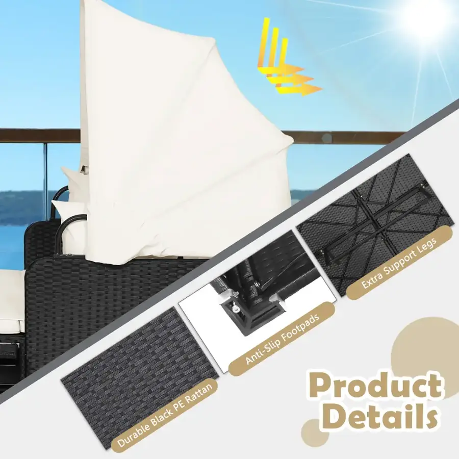 Product Details:

* Rattan PE Black Durable Legs
* Support Extra Footpads
* Anti-Slip