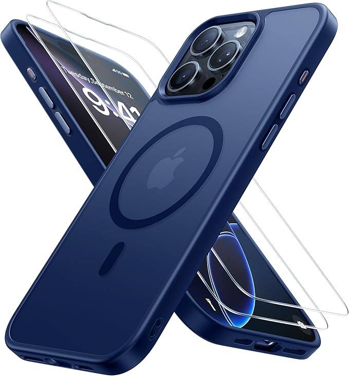 Entronix - iPhone 15 Pro Max Bundle - Translucent Matte Case with 2 Clear Screen Protectors - Navy