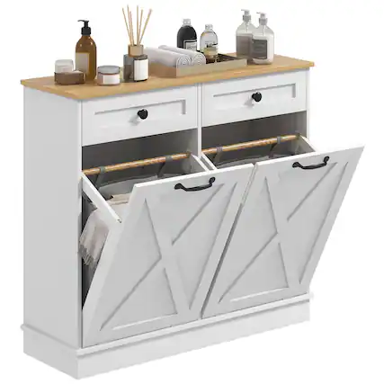 Front. Homcom - Out Laundry Hamper Cabinet - White.
