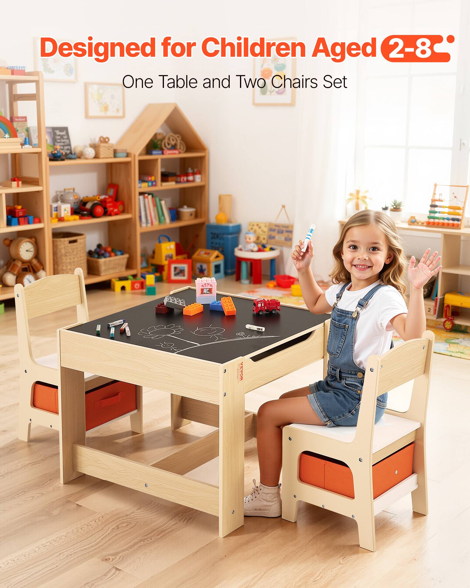 Designed for Children Aged 2-8  
One Table and Two Chairs Set