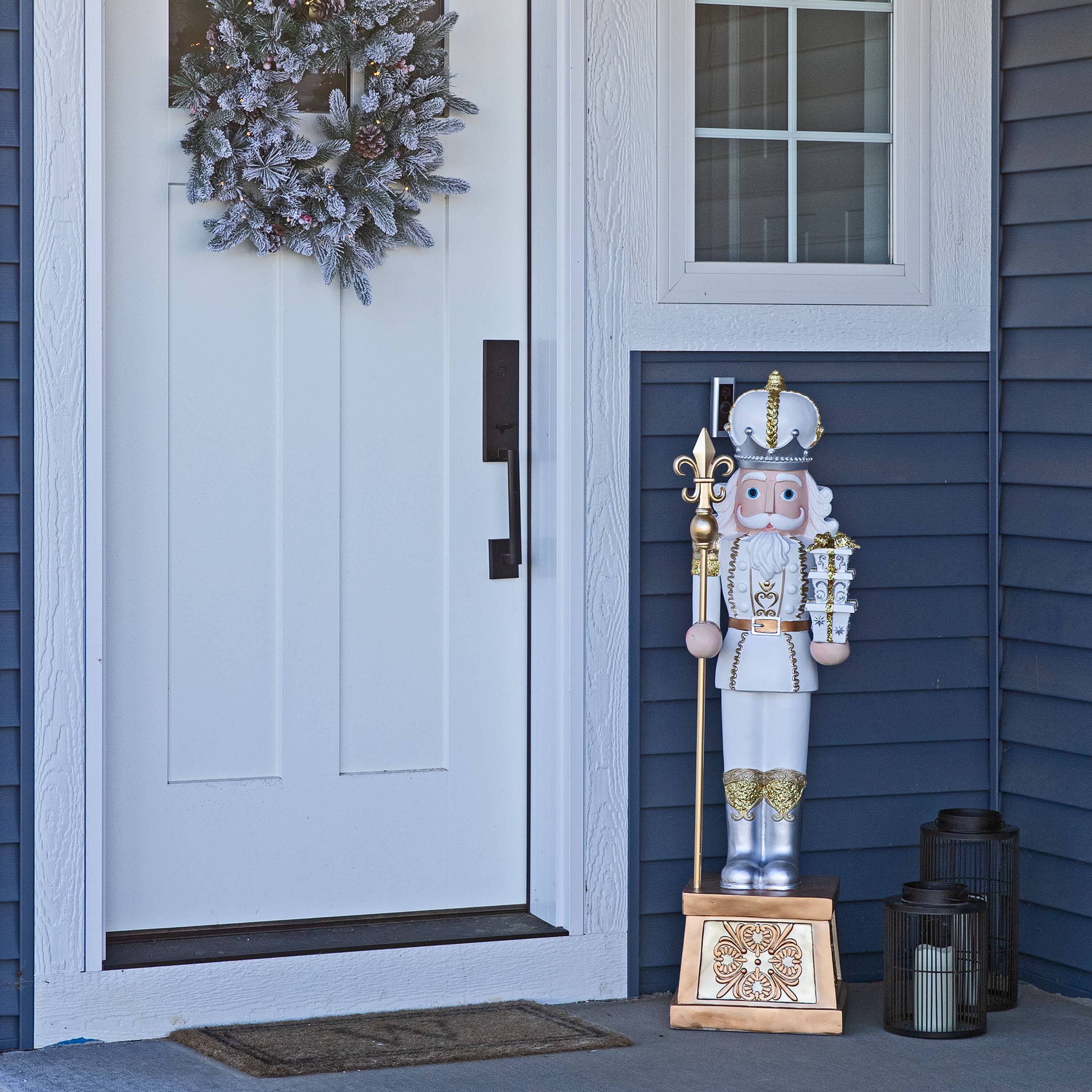 Alt View 7. Sunnydaze - Pierre the Fleur-de-Lis Christmas Nutcracker Statue - 47" H - White.