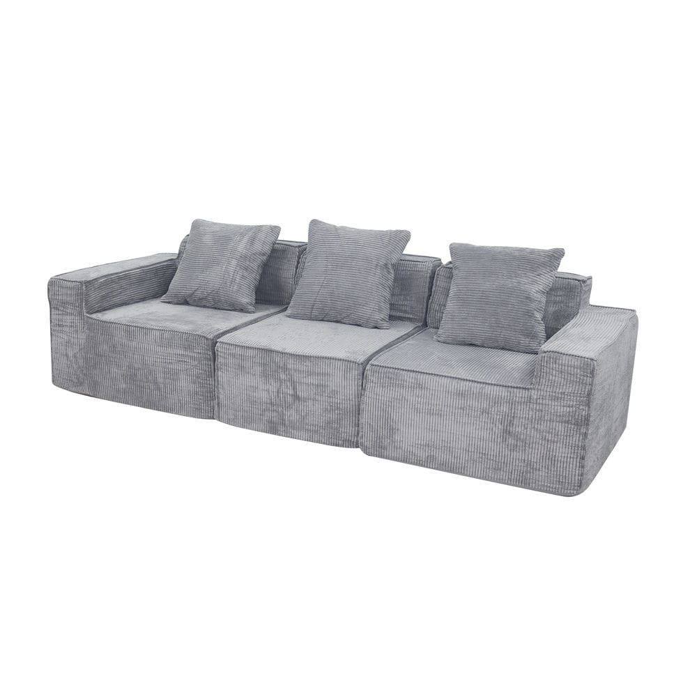 Angle. Kadyn - Convertible Floor Lounger Sofa, Corduroy Futon with Pillow Back Support and Armrests, Light Grey - Gray.