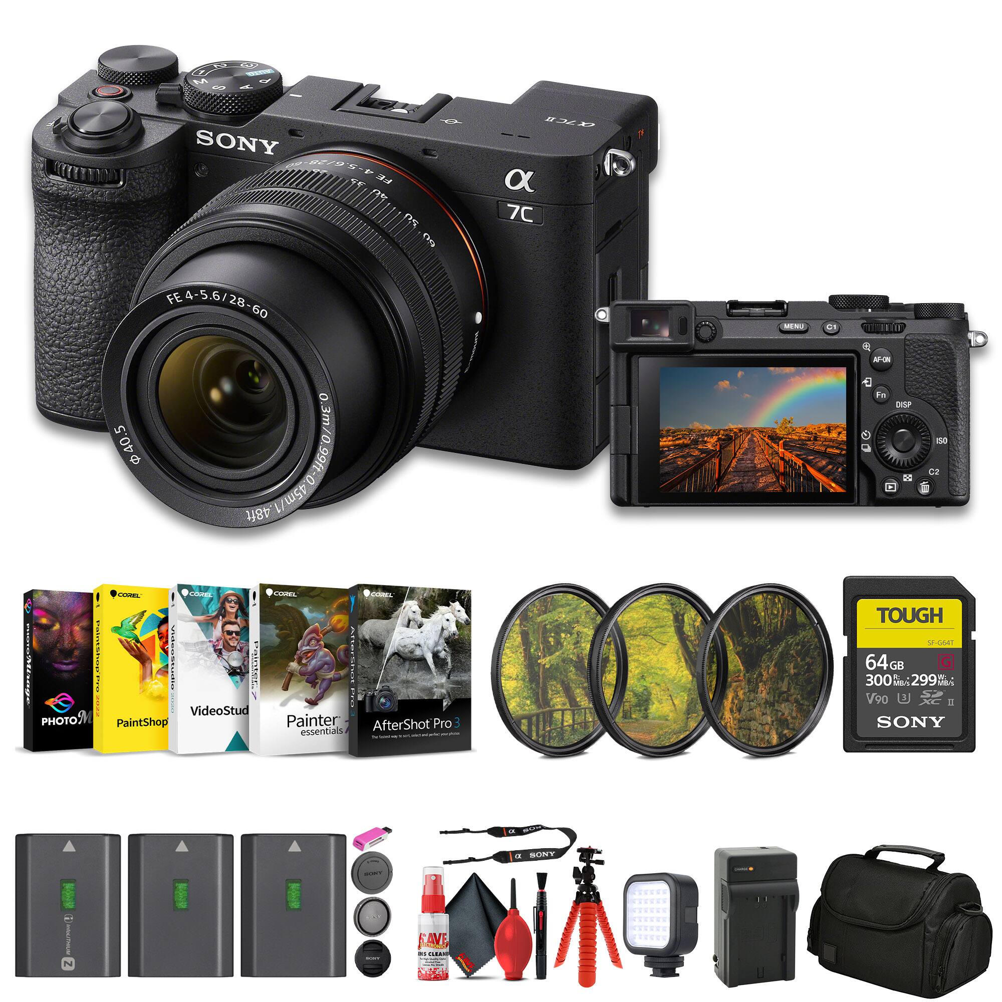 1. SONY α7C
2. FE 4-5.6/28-60
3. 40.5
4. 0.3m/0.99ft - 45m/148ft
5. 64GB TOUGH SDXC UHS-I
6. VideoStud
7. PaintShop
8. AfterShot Pro 5 essentials
9. 64GB TOUGH SDXC UHS-I
10. 300MB/s
11. 299MB/s
12. SONY
13. SAVE
14. CO NPd
15. PHOTOS
16. PaintShop Painter
17. AfterShot Pro 5 essentials
18. TOUGH
19. 64GB
20. 300MB/s
21. 299MB/s
22. SONY
23. 64GB TOUGH SDXC UHS-I
24. 300MB/s
25. 299MB/s
26. SONY
27. 64GB TOUGH SD