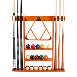 GSE Games & Sports Expert - Wood 6 Wall Pool Cue Rack with Metal Hook, Billiard Pool Cue Rack Only, Wall Mount Rack - Oak
