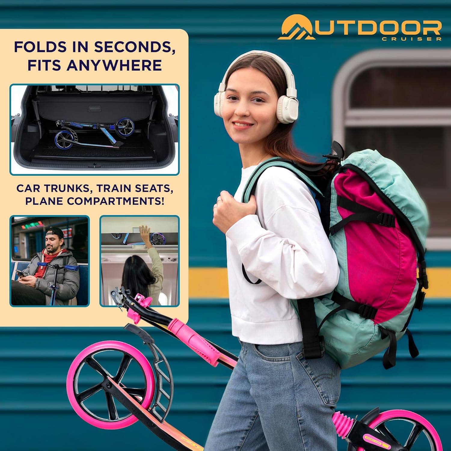 FOLDS IN SECONDS, FITS ANYWHERE

CAR TRUNKS, TRAIN SEATS, PLANE COMPARTMENTS!