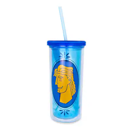 Front. Silver Buffalo - Disney Hercules Double-Walled Tumbler With Lid and Straw | Holds 20 Ounces - Blue.