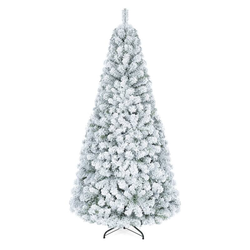 Alt View 2. WELLFOR - 6ft Snow Flocked Christmas Tree, Hinged Artificial Tree for Home, Office & Holiday Decoration, Unlit Xmas Tree - White & Green.