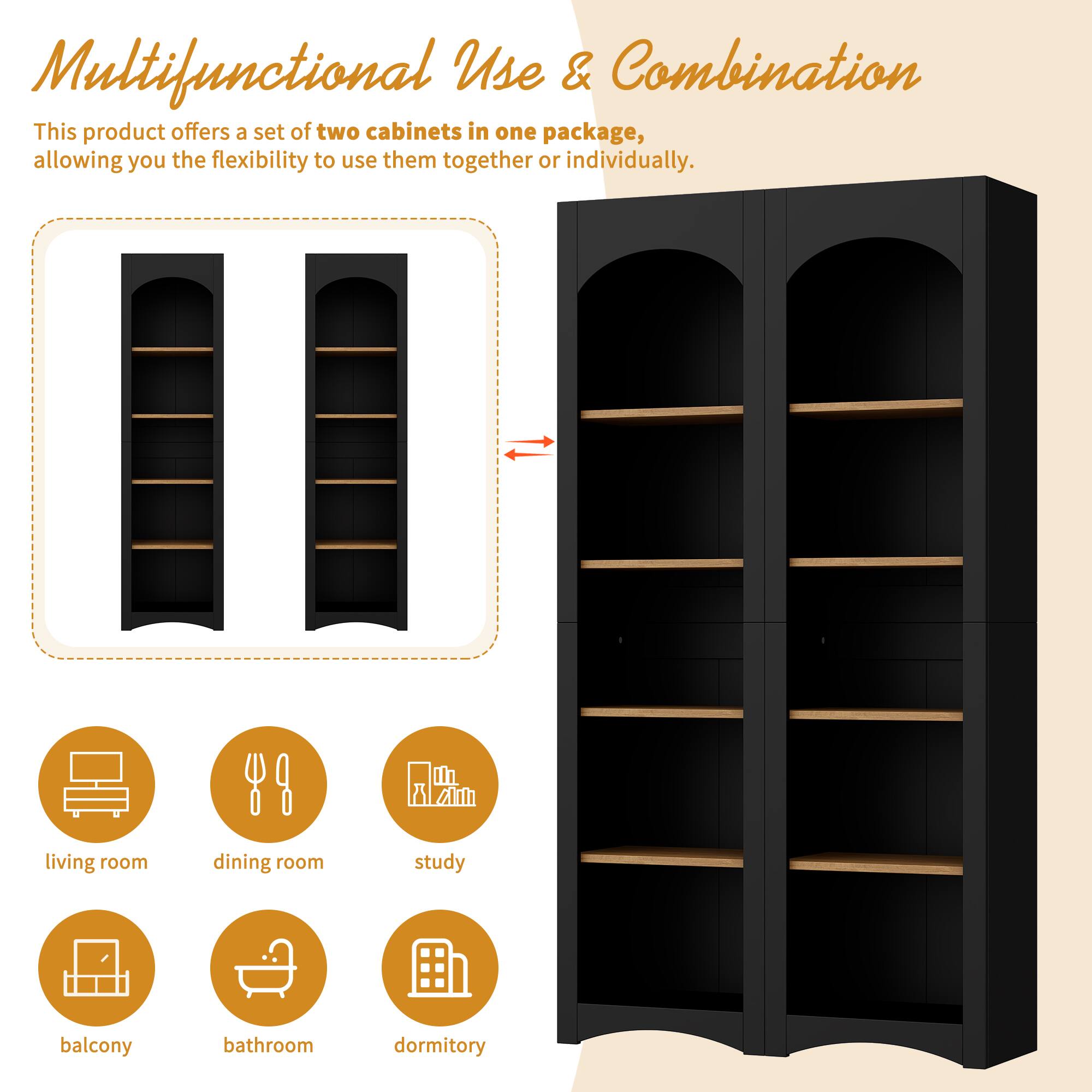 Multifunctional Use & Combination

This product offers a set of two cabinets in one package, allowing you the flexibility to use them together or individually.

- living room
- dining room
- study
- balcony
- bathroom
- dormitory
