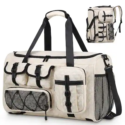 Front. Unique Bargains - Gym Bag for Men Women 40L Sport Duffel Bag Anti-Theft Overnight Backpack W/Shoe Compartment for Fitness Travel - White.