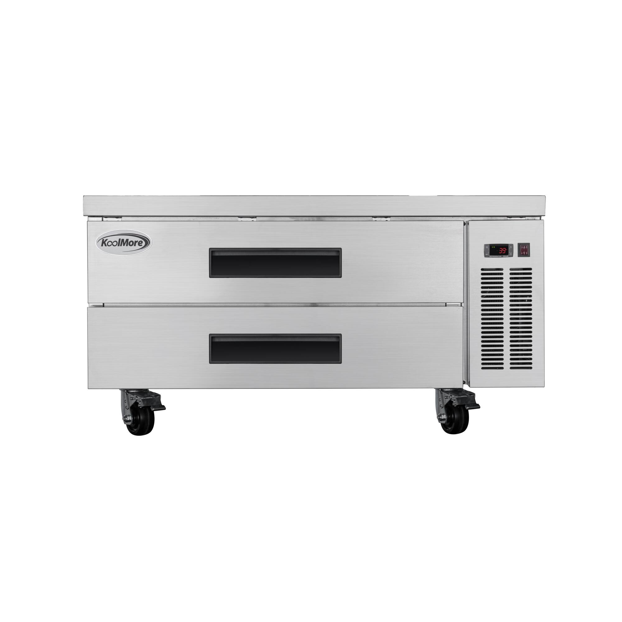 Front. Koolmore - 48 in. Commercial Chef Base Refrigerator Storage Cabinet , Pull-Out Drawers, Rolling Caster Wheels, ETL Listed - Stainless-Steel.