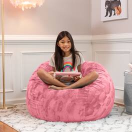 Jaxx - Saxx 3 Foot Bean Bag Chair - Faux Fur - Fun Colors, Rose Quartz - Faux Fur - Rose Quartz