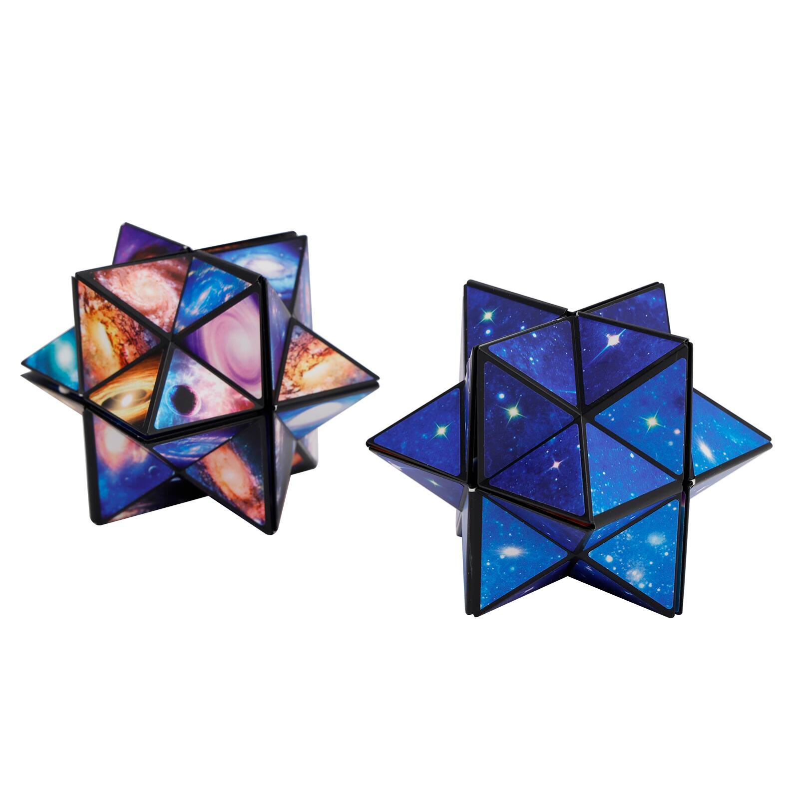 Left. Topteng - 2-in-1 Earth Style Star Magic Cube Set - Transformable Educational Toy, Fidget Puzzle & Stress Relief for Kids & Adults.