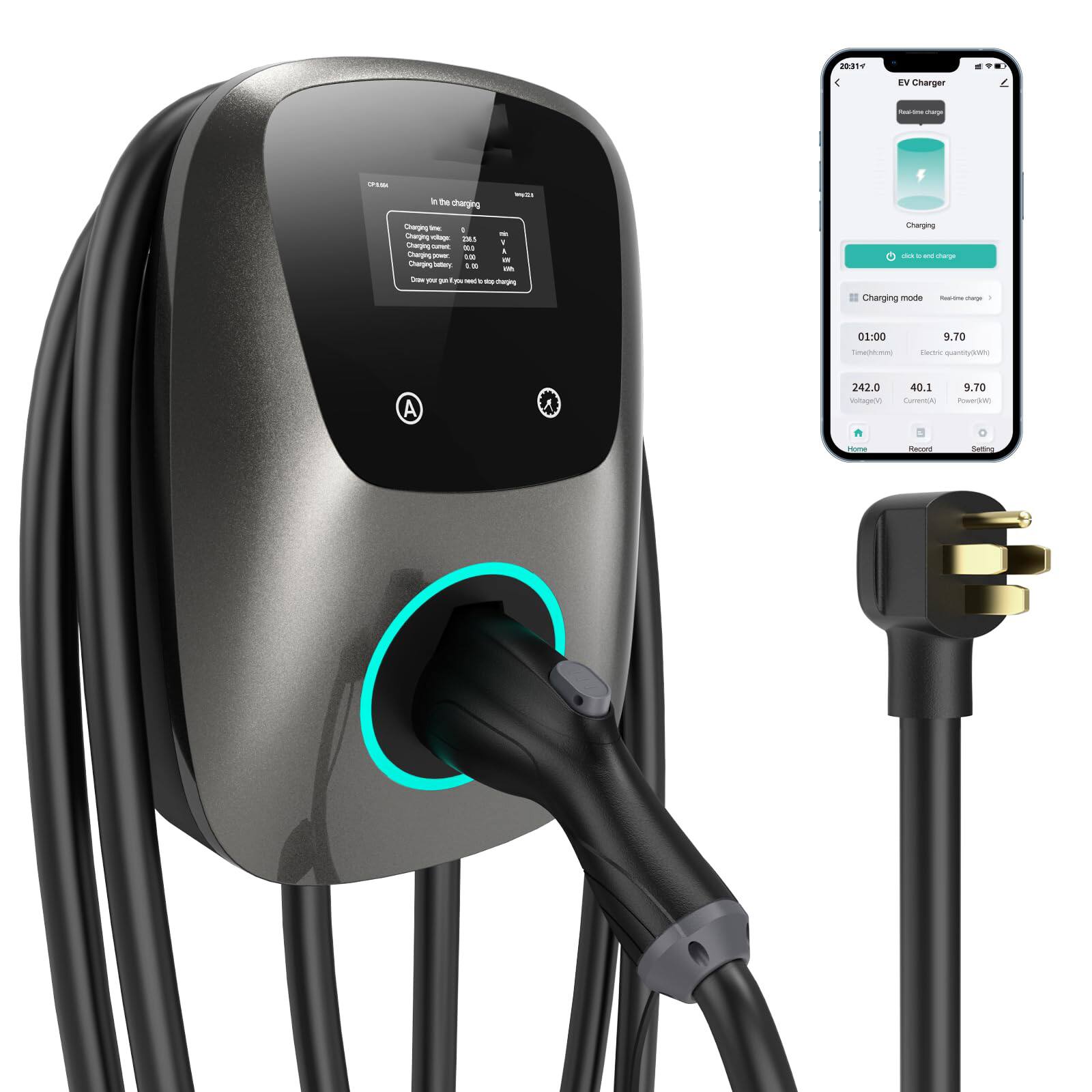 20114 EV Charger
In the charging
Charging time: 01:00
Charging current: 9.70 A
Charging voltage: 242.0 V
Charging quantity: 40.1 kWh
Charging mode: 9.70 kW
Charging mode: Ready to charge
Time: 01:00
Electric quantity: 9.70 kWh
Voltage: 242.0 V
Current: 9.70 A
Power: 9.70 kW
Charging
Click to end and charge
Home
Record
Settings