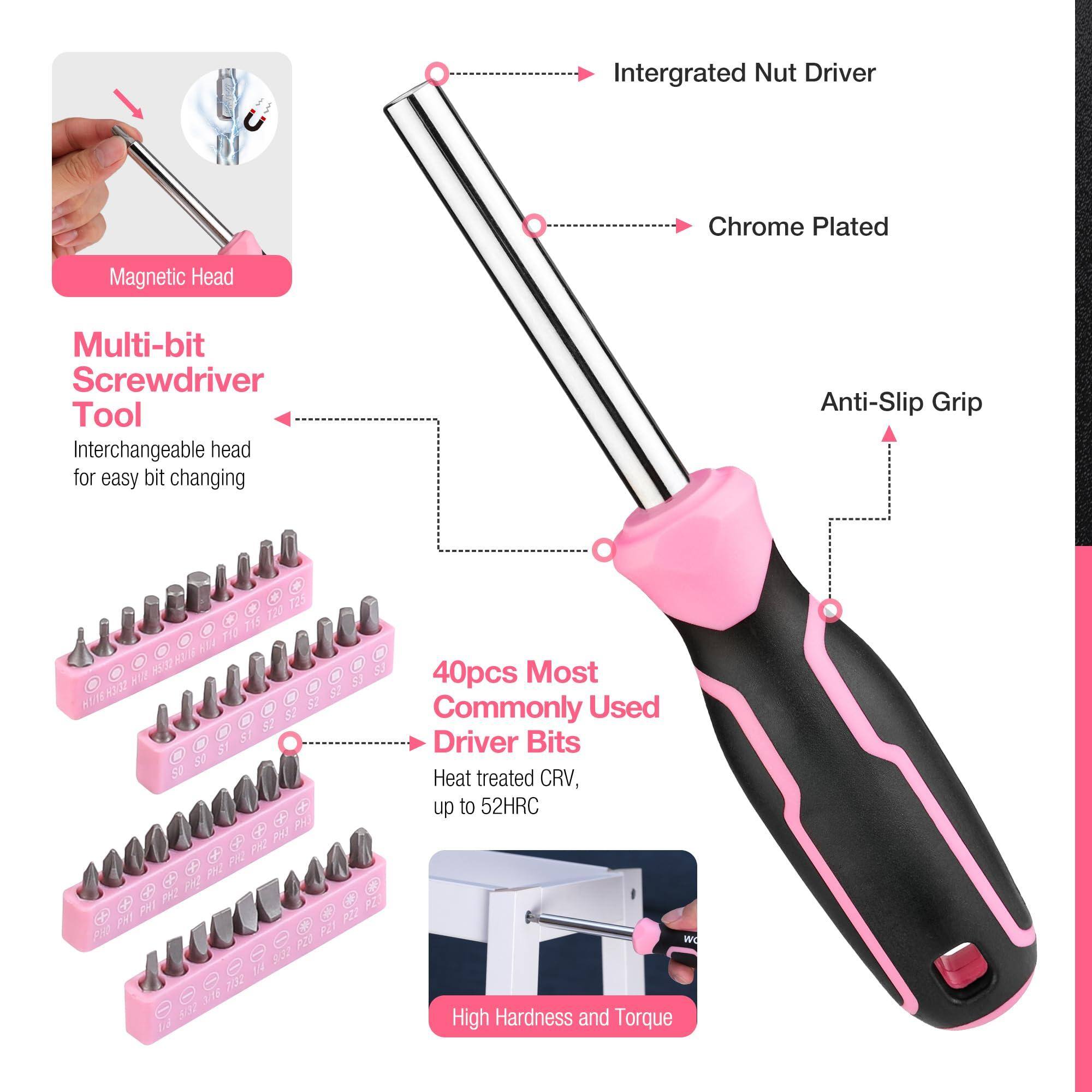 Integrated Nut Driver Chrome Plated Magnetic Head Multi-bit Screwdriver Tool Interchangeable head for easy bit changing Anti-Slip Grip T1U n4 H 853 N1 U15H3Z 40pcs Most Commonly Used Driver Bits Heat treated CRV, up to 52HRC PH2 WC High Hardness and Torque