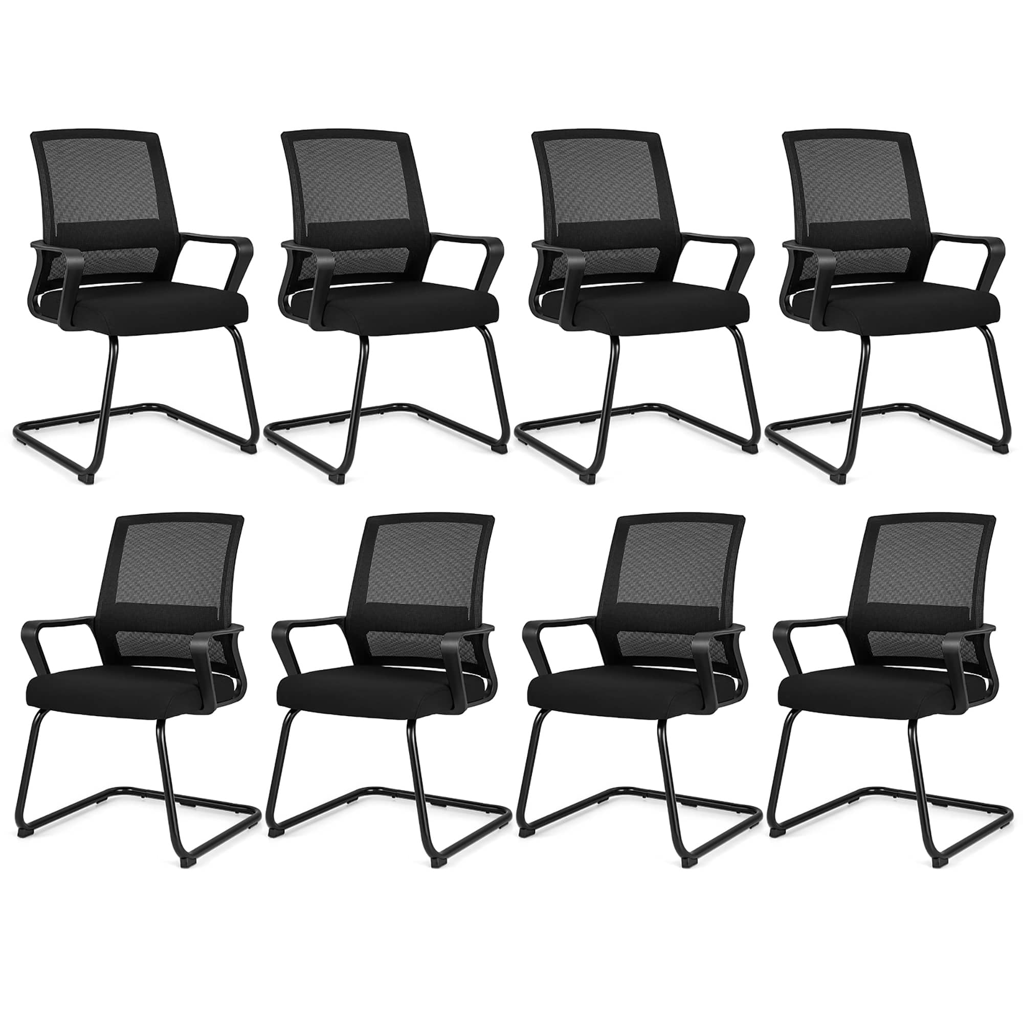 Front. Gymax - Gymax Office Guest Chair Set of 8 Conference Reception Chair w/ Lumbar Support & Sled Base - Black.