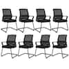 Front. Gymax - Gymax Office Guest Chair Set of 8 Conference Reception Chair w/ Lumbar Support & Sled Base - Black.