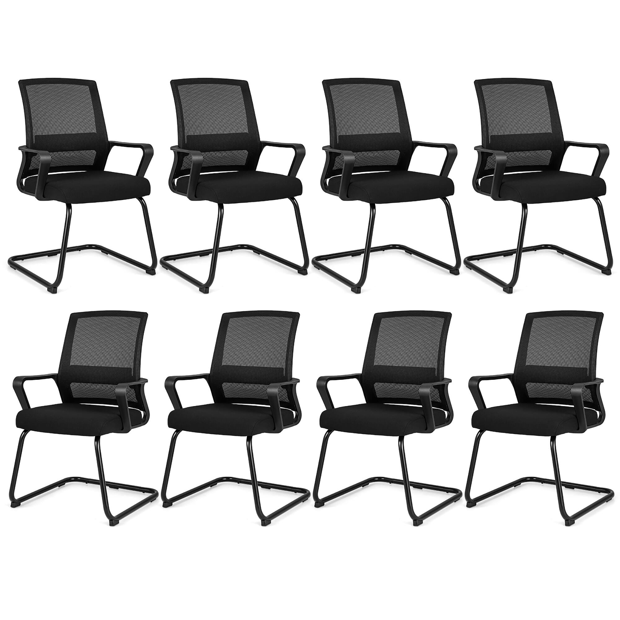 Gymax - Office Guest Chair Set of 8 Conference Reception Chair w/ Lumbar Support & Sled Base - Black